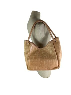 Vintage MAURO GOVERNA Powder Beige Leather Shoulder Bag Croc Pattern